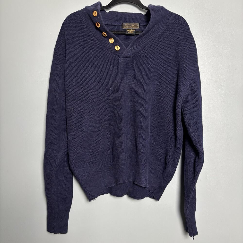 Vintage 90’s EDDIE BAUER Long Sleeve Navy Pullover Sweater Large Button Gorp Men